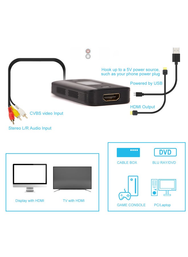 1080p Av To Hdmi Video Converter Rca Three-lantern Monitoring Game Box Tv Adapter Cable Digital Computer Transmission Line-Color:【AV Mother】 Host + USB +1 M HDMI Line - Image 5